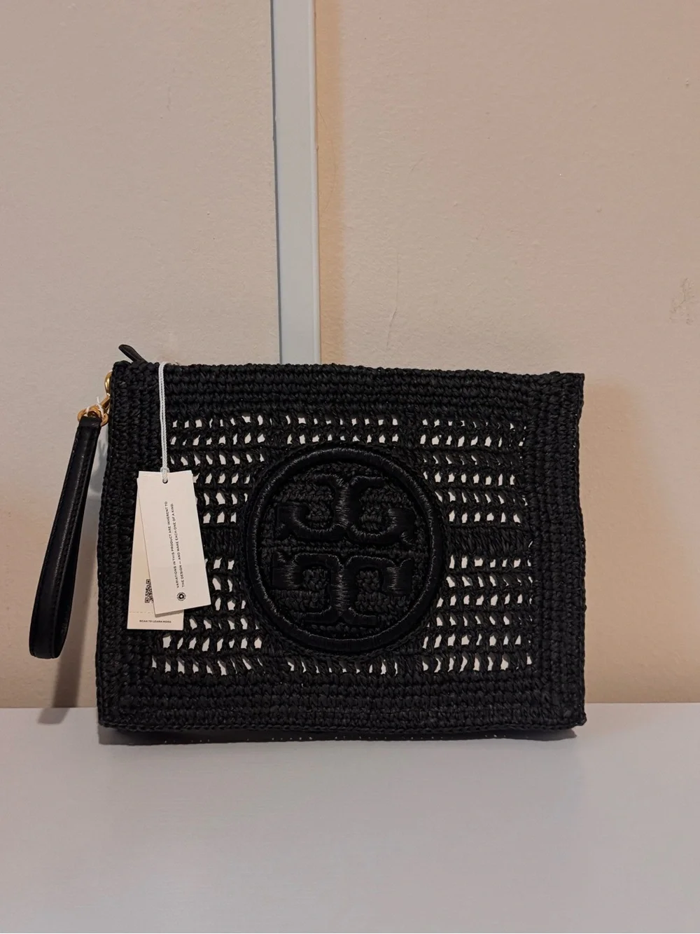 NWT Tory Burch Ella Crocheted Raffia Pouch